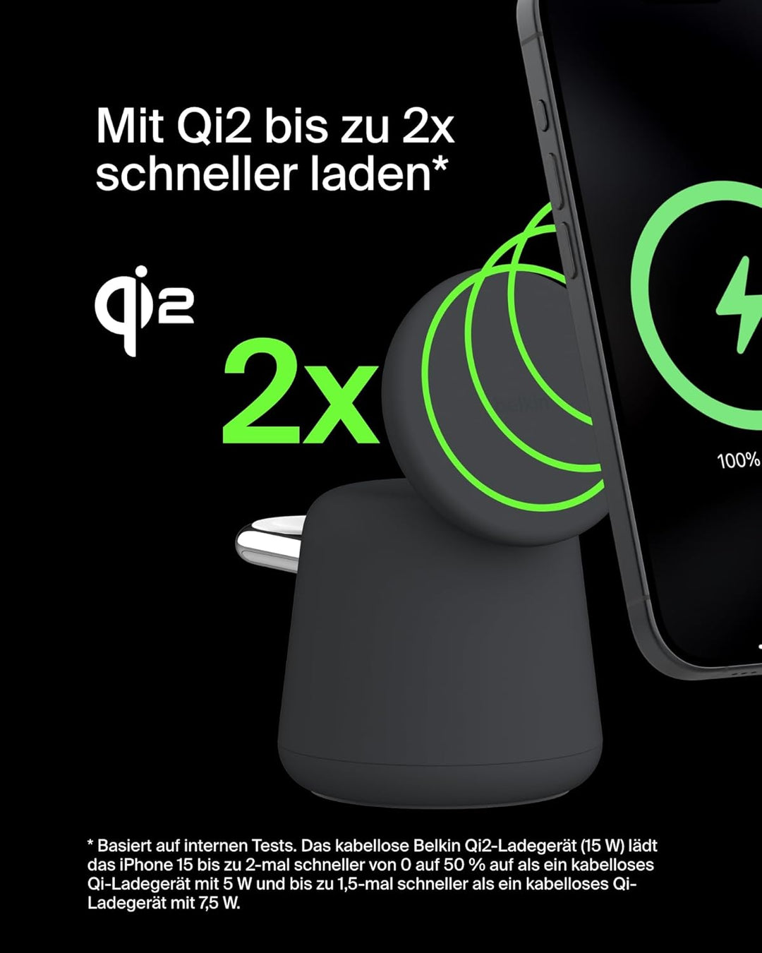 Belkin BoostCharge Pro Kabellose 2-in-1-Ladestation mit Qi2, 15W, MagSafe-Kompatibles Ladegerät für