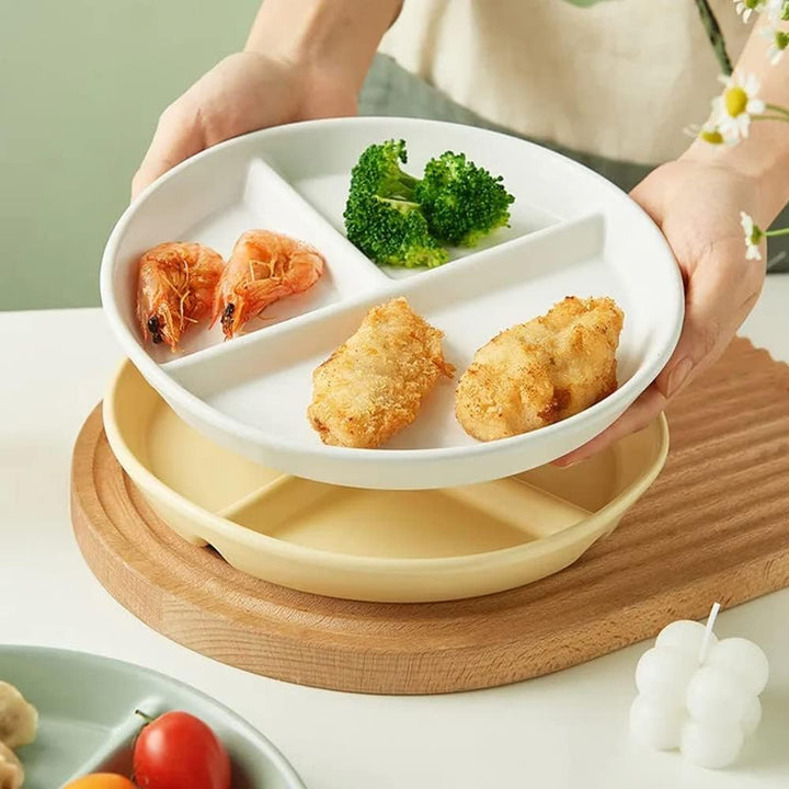 OnePine Menüteller Geteilt Porzellan, 8 inch Orbicular Dessertteller Salatteller Teller 3 Geteilt, P