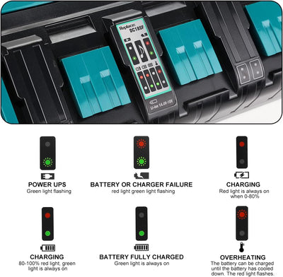 Energup 18V 4 Port Ladegerät für Makita Ladegerät DC18SF Kompatibel mit Makita 14.4V-18V Akkus BL185