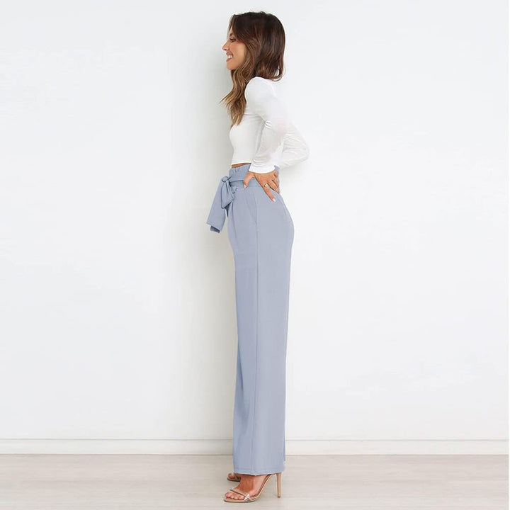 Odizli Damen Elegant High Waist Lang Weite Hose Sommer Business Festlich Anzughose mit Gürtel L Blau