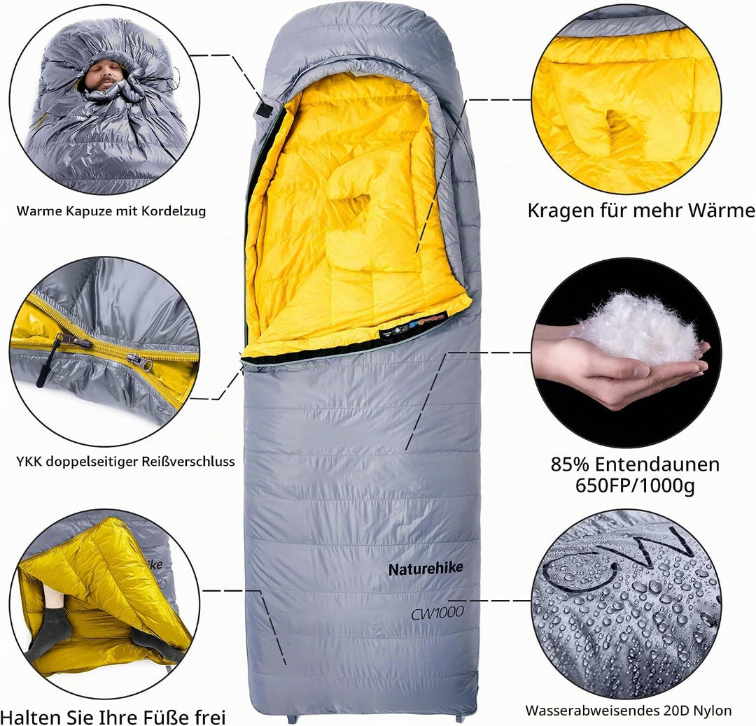 Naturehike CW-Serie RDS Daunenschlafsack,Ultraleichte Tragbare Kompackte Daunen Schlafsack 4 Jahresz