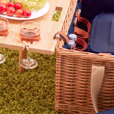 Les Jardins de la Comtesse - Picknickkorb aus Weide und Leder Saint-honoré in blau, mit abnehmbarem
