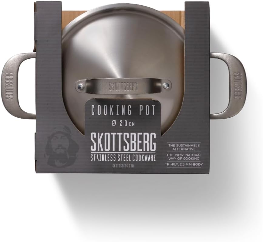 Skottsberg Edelstahl Kochtopf mit Deckel - Ø 20 cm - 3,3 L – PFAS‑frei, spülmaschinenfest - für Indu