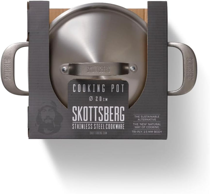 Skottsberg Edelstahl Kochtopf mit Deckel - Ø 20 cm - 3,3 L – PFAS‑frei, spülmaschinenfest - für Indu