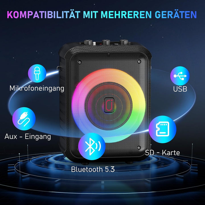 HWWR Karaoke Maschine, Karaoke Anlage Mit 2 Mikrofonen, Tragbarer Bluetooth Karaoke Anlage Mit Led L