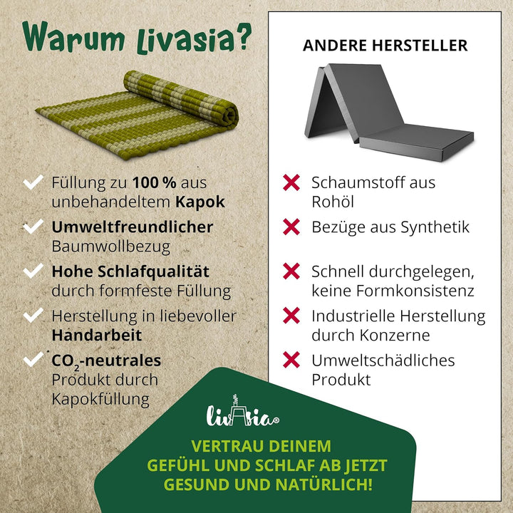 livasia Rollmatte Rollmatratze L-200x110x4,5cm, Gästebett Gästematratze 1 Person, Reisebett Kofferra