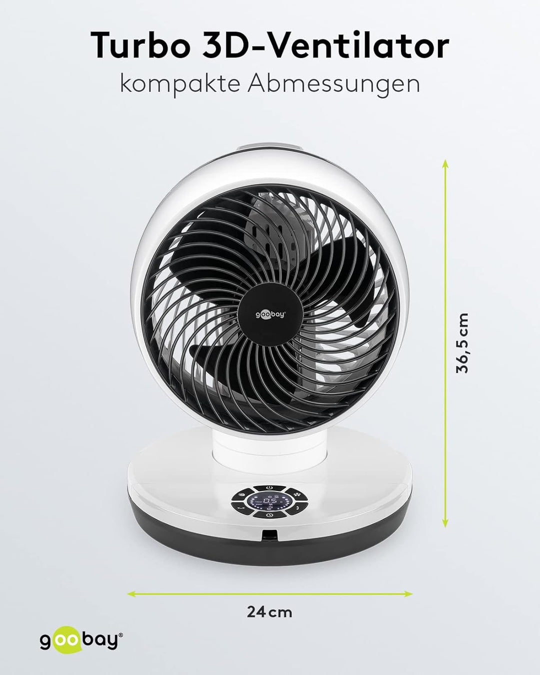 goobay 59515 Leistungsstarker Ventilator mit Fernbedienung Ø 23 cm (9 Zoll) / Multidirektionale Oszi