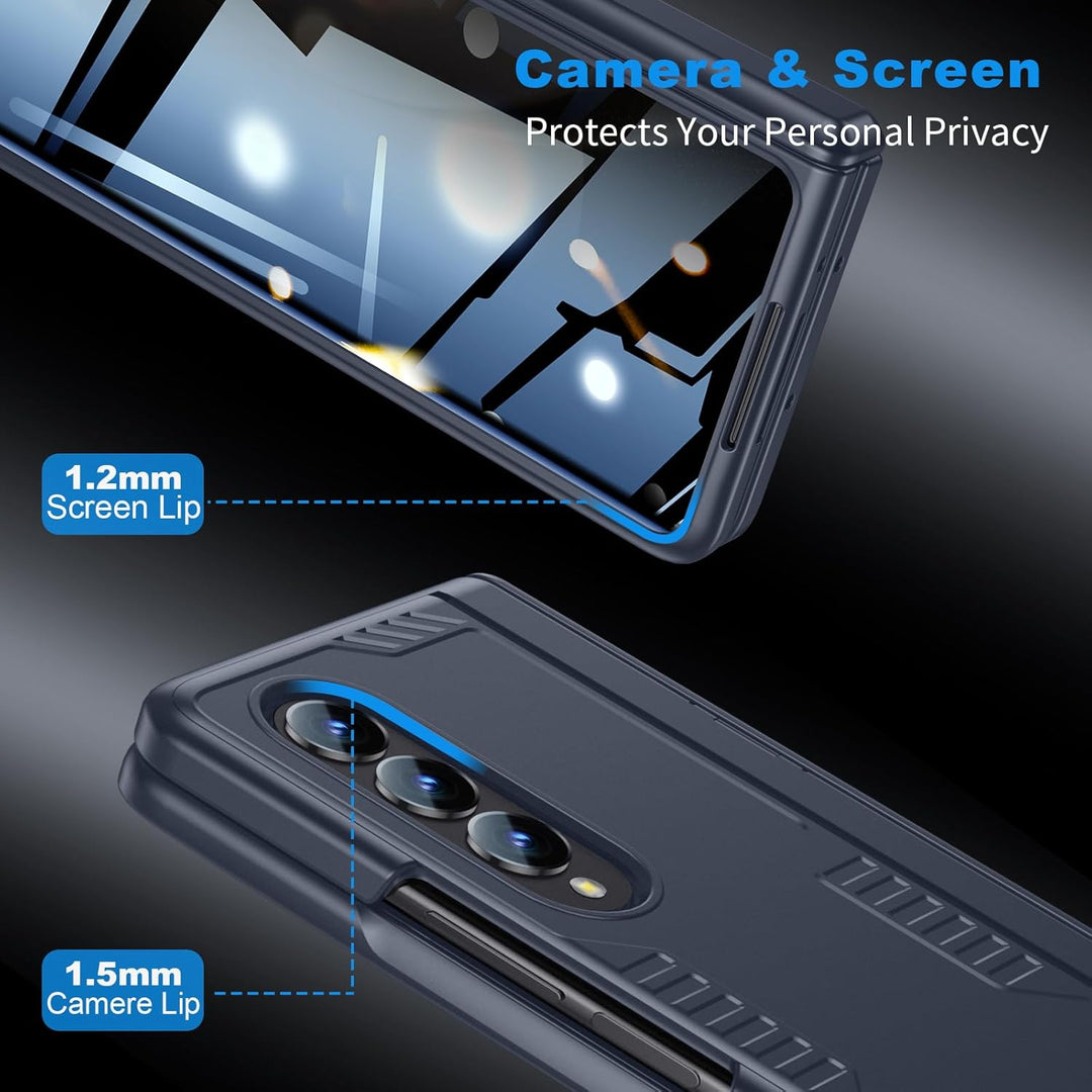 for Samsung Galaxy Z Fold 4 Ständer Hülle mit Privatsphäre Bildschirmschutz, Scharnier Schutz, Displ
