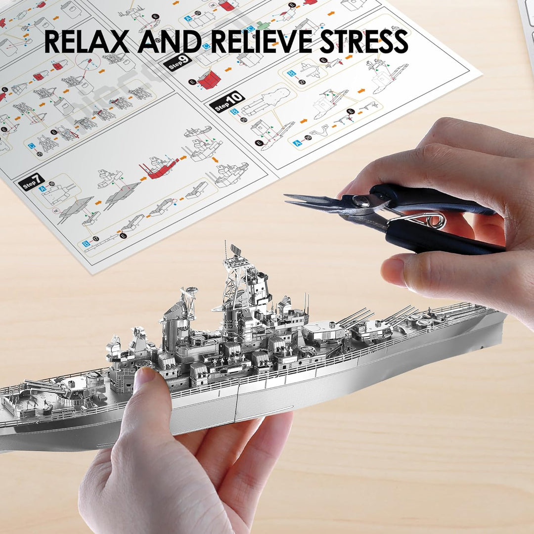 piececool 3D Puzzle Metall Schlachtschiff Missouri, 3D Metall Puzzle Militärmodell für 340 Edelstahl