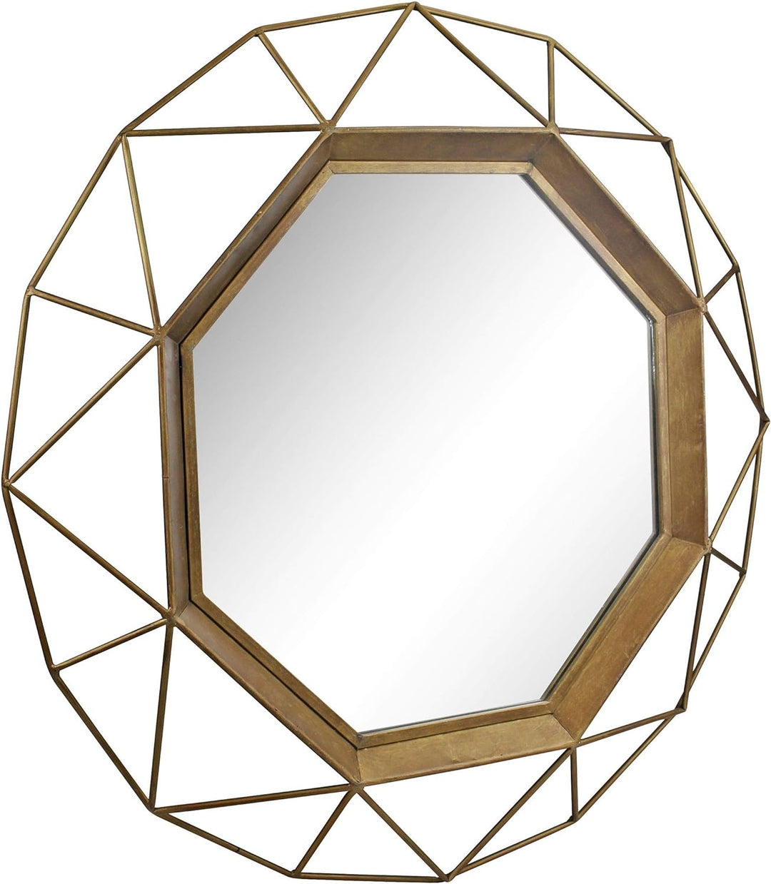 Stonebriar Decorative 28" Geometric Metal Frame Hanging Wall Mirror with Mounting Brackets, Antique