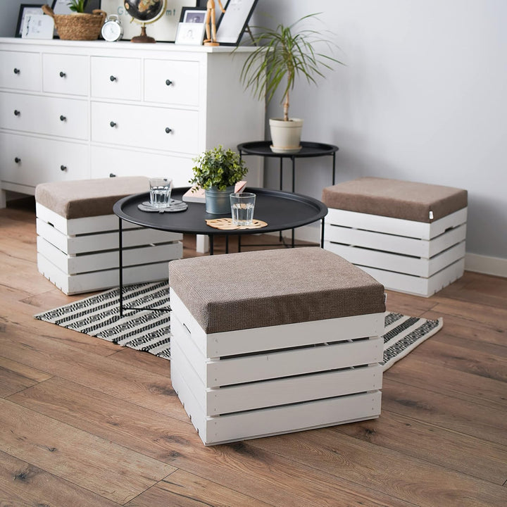 GrandBox Sitzhocker aus Holz 37x40x50 Polster, Sitztruhe Hocker mit Stauraum, Sitzbank, Sitzpouf, Si