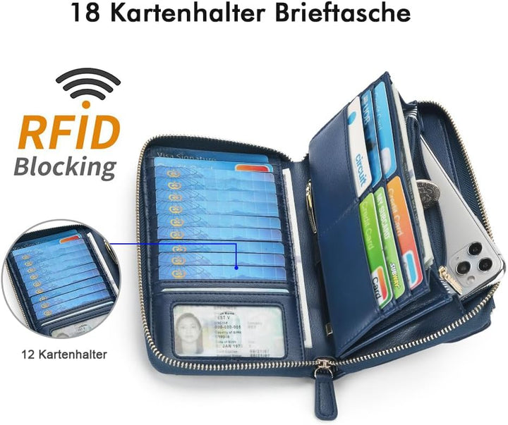 nuoku Geldbörse Damen mit RFID, Kleine Portemonnaie Damen mit Kreditkarten Etuis, Handytasche zum Um