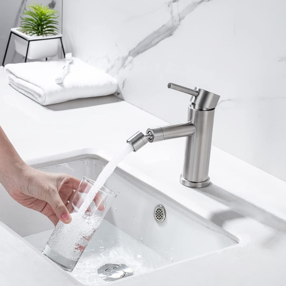 ONECE Wasserhahn Bad mit drehbarem Auslauf, Bidetarmatur Einhebelmischer Waschtischarmatur Edelstahl