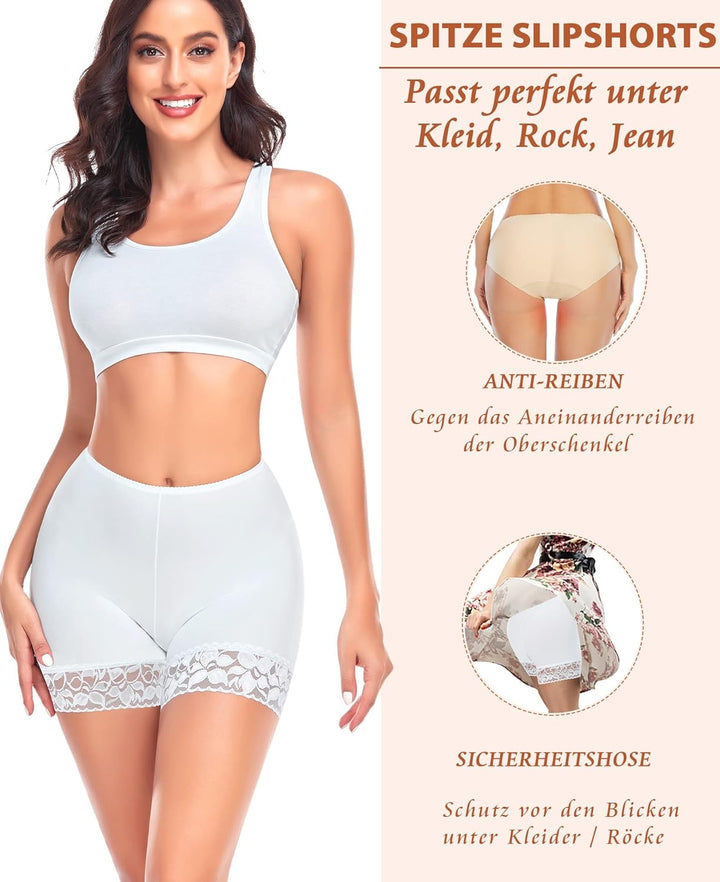 YARRCO Damen Unterhose Spitze Radlerhose Kurz Unter Rock Hosen Anti-Chafing Slipshorts Boxershorts U