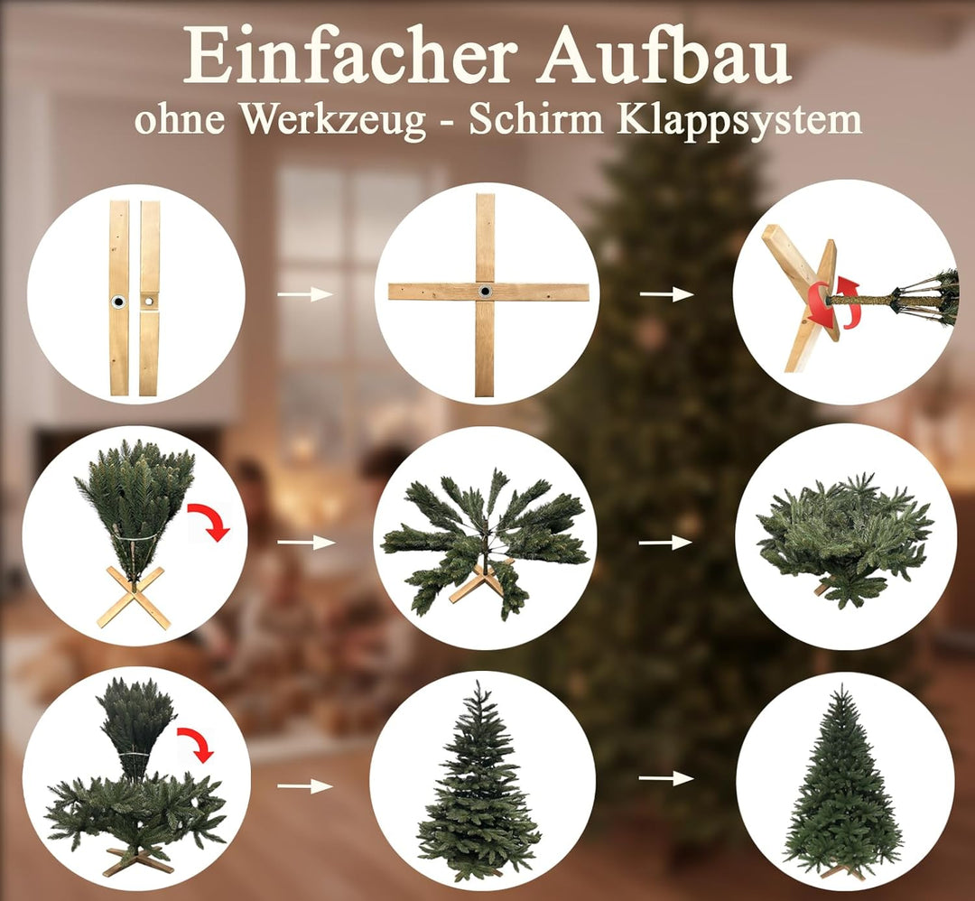 Hochwertiger künstlicher Weihnachtsbaum 180cm mit Holzfuss - Premium Weihnachtsbaum künstlich mit di