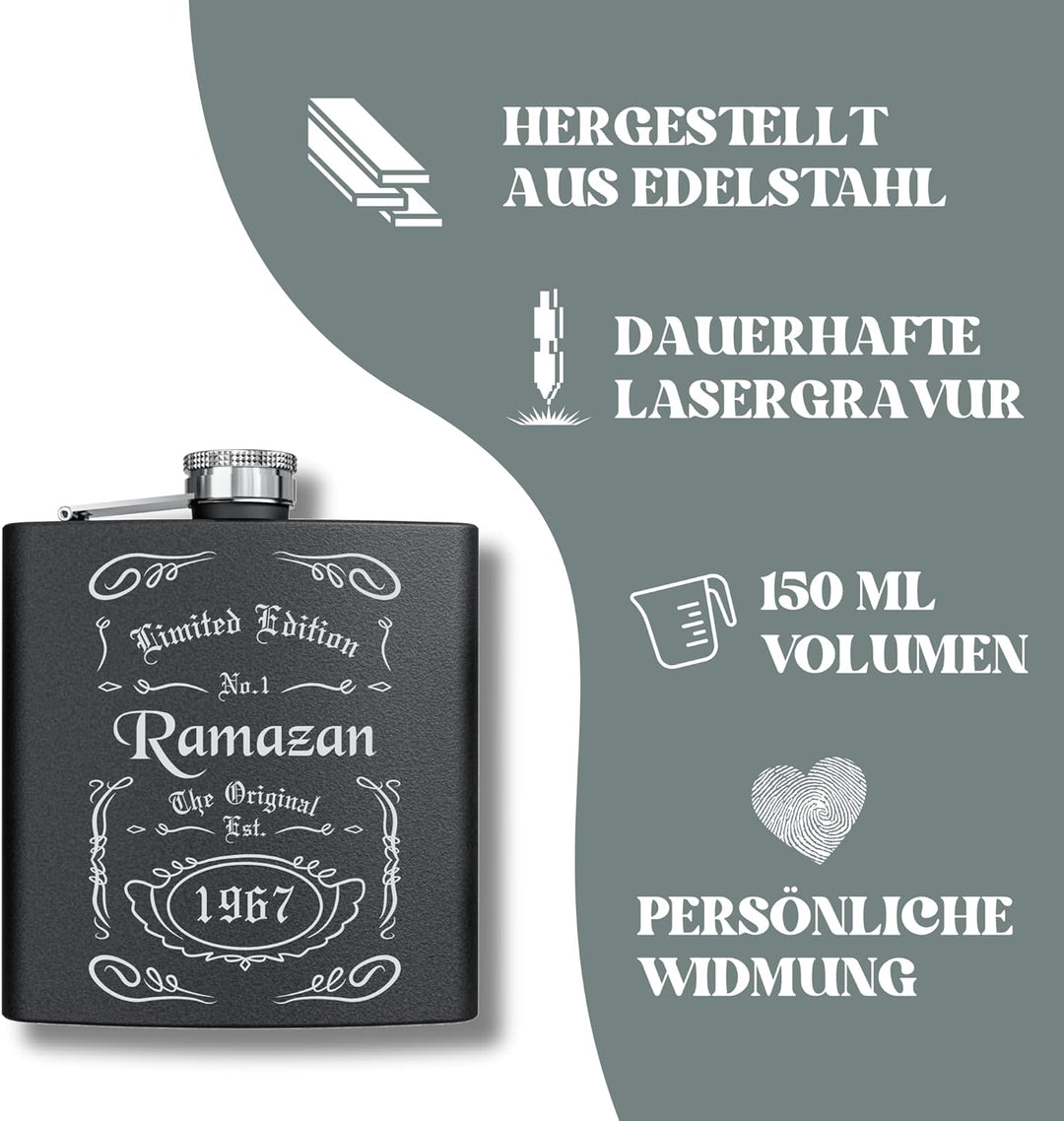 Personalisierter Flachmann Set Mit Gravur - Geschenkidee für Hochzeit und Männer - Edelstahl Flachma