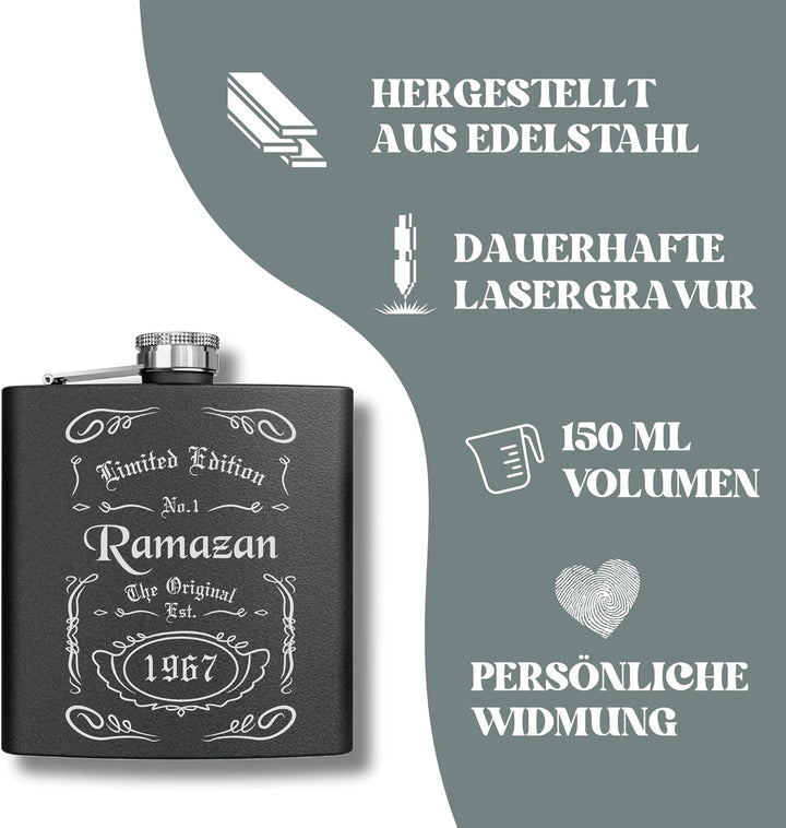Personalisierter Flachmann Set Mit Gravur - Geschenkidee für Hochzeit und Männer - Edelstahl Flachma