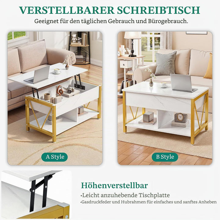 YITAHOME Höhenverstellbarer Couchtisch im Industrie-Design mit verstecktem Stauraum &amp; Ablage, Multif
