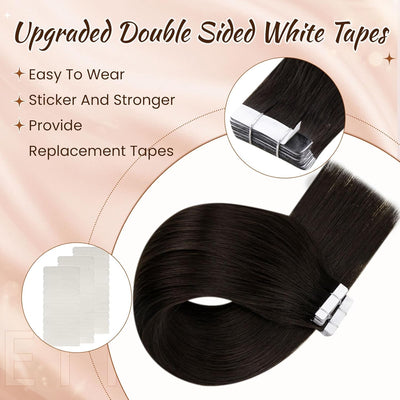 Hetto Tape Extensions Echthaar Braun 60CM Tape in Extensions Remy Tape Extensions Echthaar Unsichtba