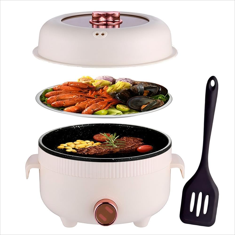 RHD Elektrischer Hot Pot 2.2L mit 2 Dämpfern, Tragbare Antihaft-Bratpfanne, Tragbarer Reisekocher fü
