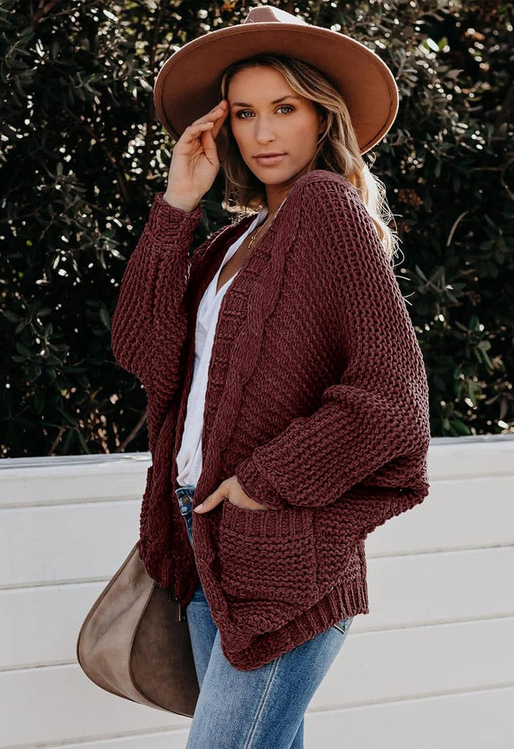 JayscreateEU Strickjacke Damen Cardigan Lange Open Front Sweater mit Tasche Grobstrickjacke Langarm