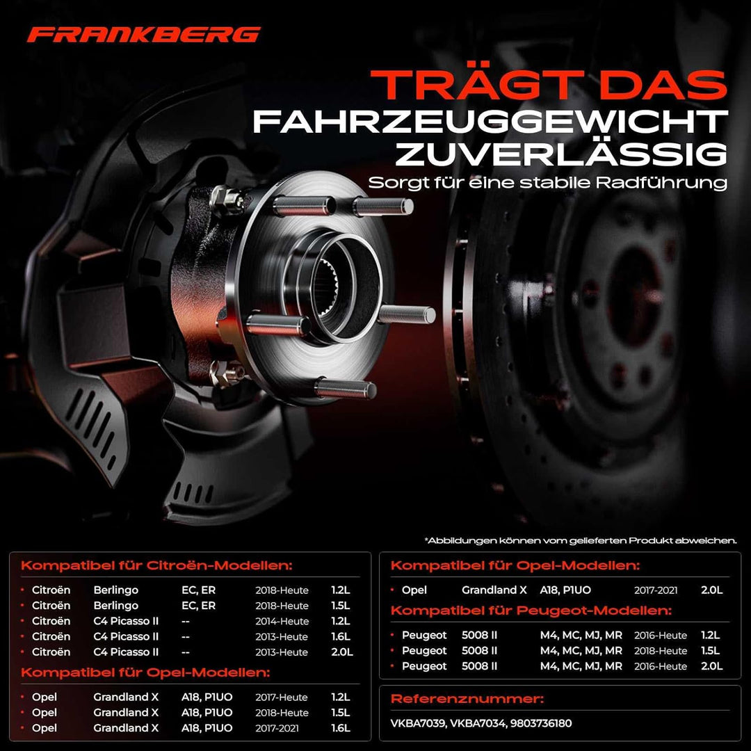 Frankberg Radnabe Radlagersatz Hinten für Berlingo C4 Combo Grandland X 308 II 3008 5008 II Partner