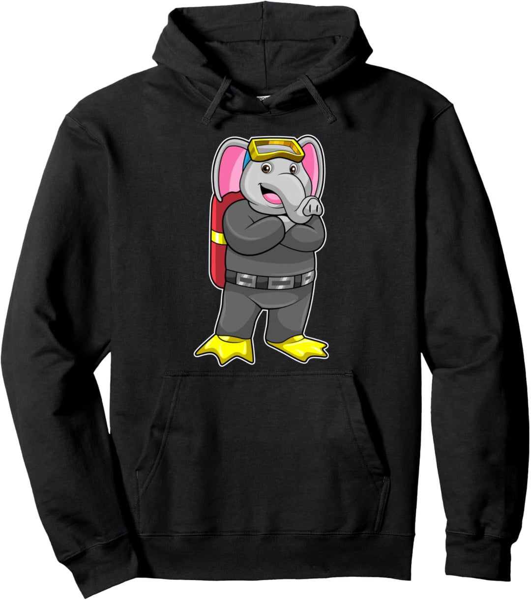 Elefant Taucher Taucherbrille Schwimmflossen Pullover Hoodie