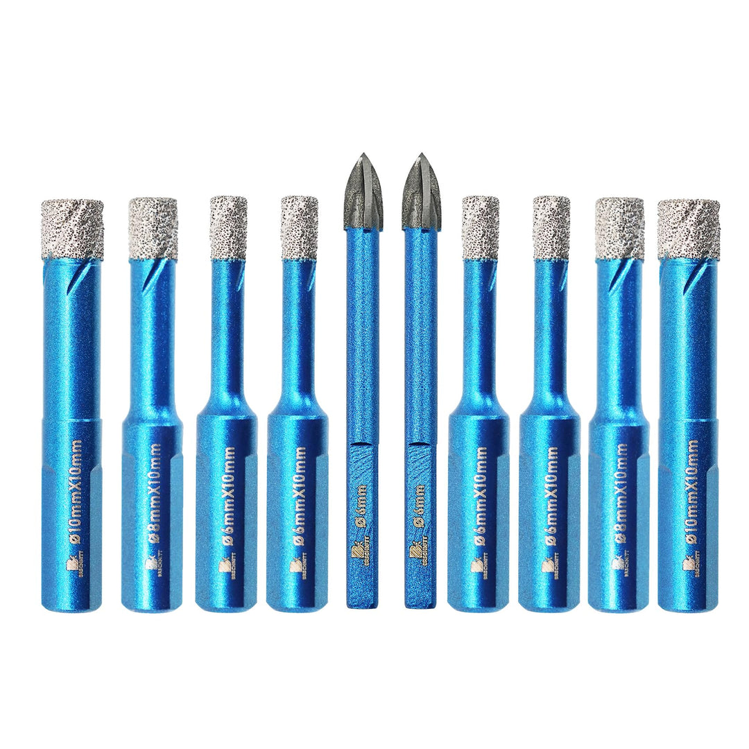 Diamantbohrer Fliesenbohrer Set - BRSCHNITT 6/6/8/10mm Diamant Bohrkrone - Lochsäge für Keramik,Gran