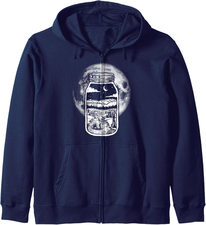 Moonshine Lover Jar Design - Bear, Moon & Mountains Kapuzenjacke