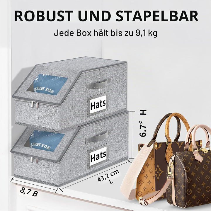 Hut-Organizer für Baseballkappen, stapelbare Aufbewahrung mit transparentem Deckel, Schublade und Kl