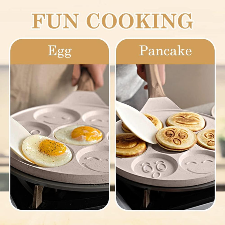 Pancake Pfanne Induktion, Antihaft Pancake Maker 7 Löcher mit Smiley-Gesichtern Spiegelei-Pfanne, zu