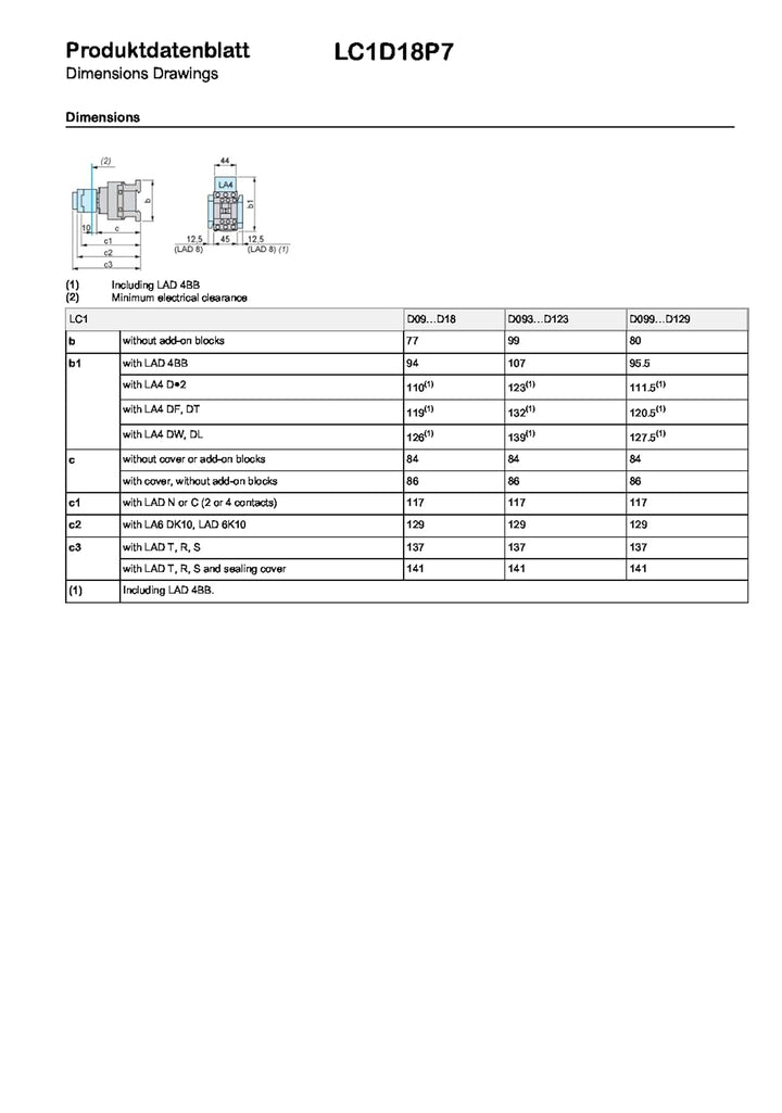 Schneider Electric | LC1D18P7 - Leistungsschütz, 3p+1S+1Ö, 7,5kW/400V/AC3, 18A, Spule 230V 50/60Hz 1