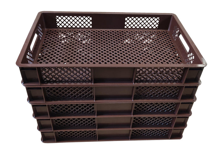 kanister-vertrieb® 5 x Eurobehälter/Stapelkorb durchbrochen, PE-HD Kunststoff, Industriequalität, le