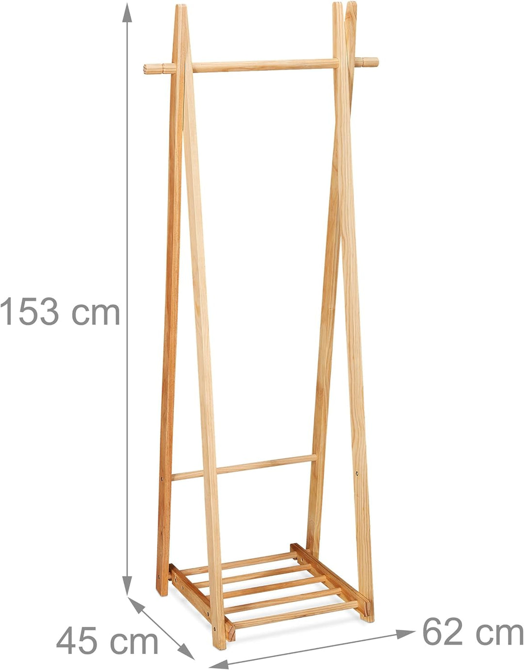 Relaxdays Kleiderständer mit Schuhablage, Kleiderstange, freistehend, Kleiderablage, HBT: 153x62x45