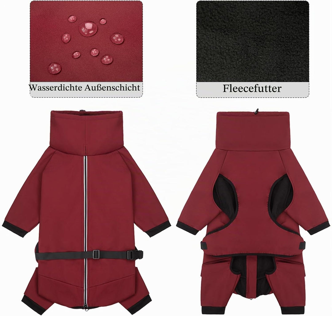Hundemantel Wasserdicht Warm mit Beinen Hundejacke Winter Reflektierend Reissverschluss Hundemantel