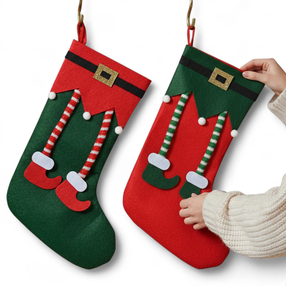 MIJOMA Weihnachtsstrümpfe 2er Set – dekorative Filz-Socken mit Elfen-Design zum Befüllen & Aufhängen