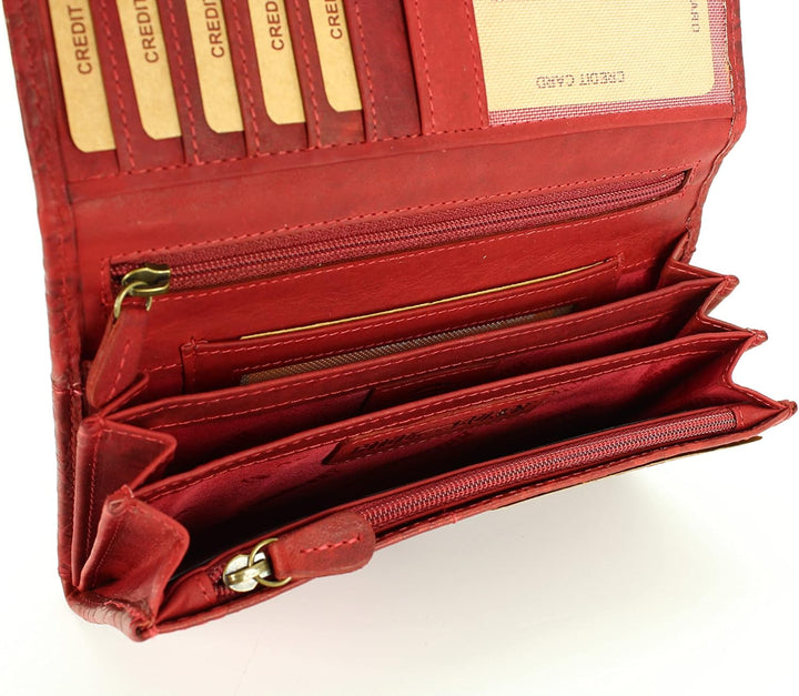 Vintage Leder Damen Geldbörse Portemonnaie Geldbeutel Portmonee aus weichem Leder mit RFID rot Gemus