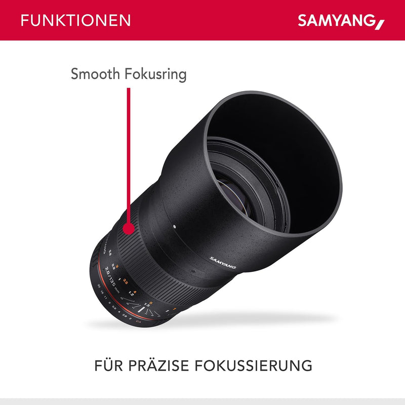 Samyang 135mm F2.0 für Canon EF - Vollformat und APS-C Teleobjektiv Festbrennweite für Canon Kamera