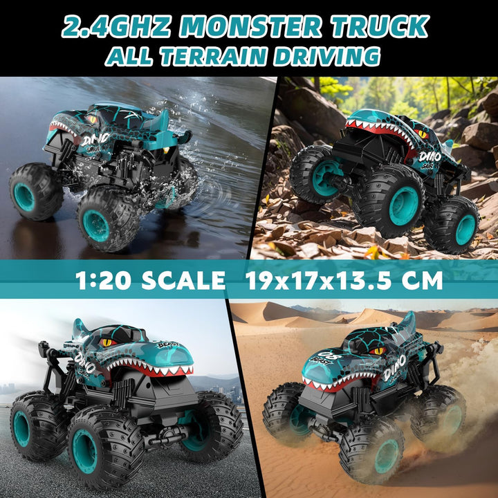 Monstertruck Ferngesteuert, 2,4GHz 20 km/h Ferngesteuertes Auto Dinosaurier ab 3 4 5 6 8 10 Jahre, 1