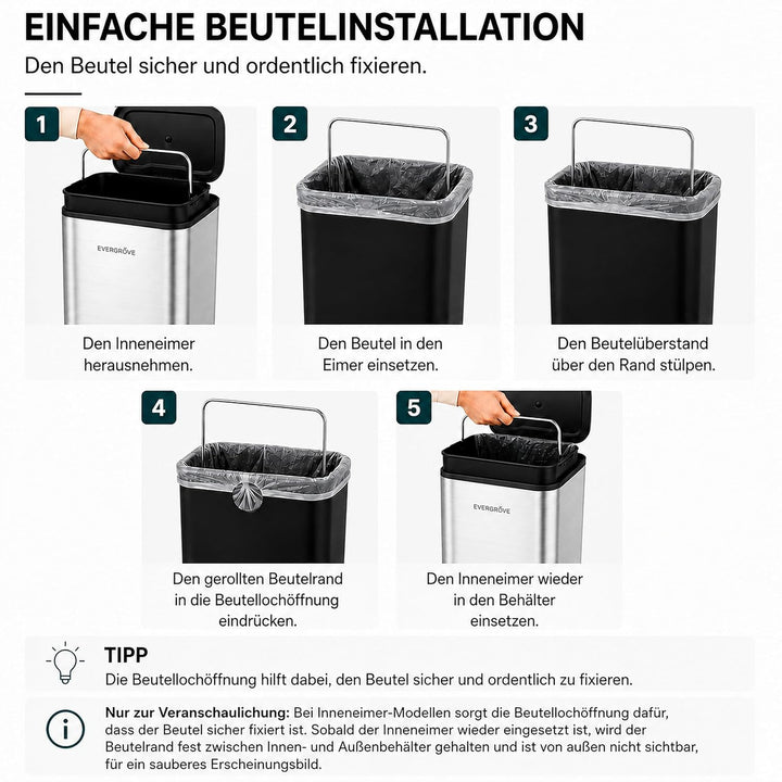 EverGrove Recycling 50L Edelstahl-Mülleimer mit Fusspedal (Weiss), Weiss