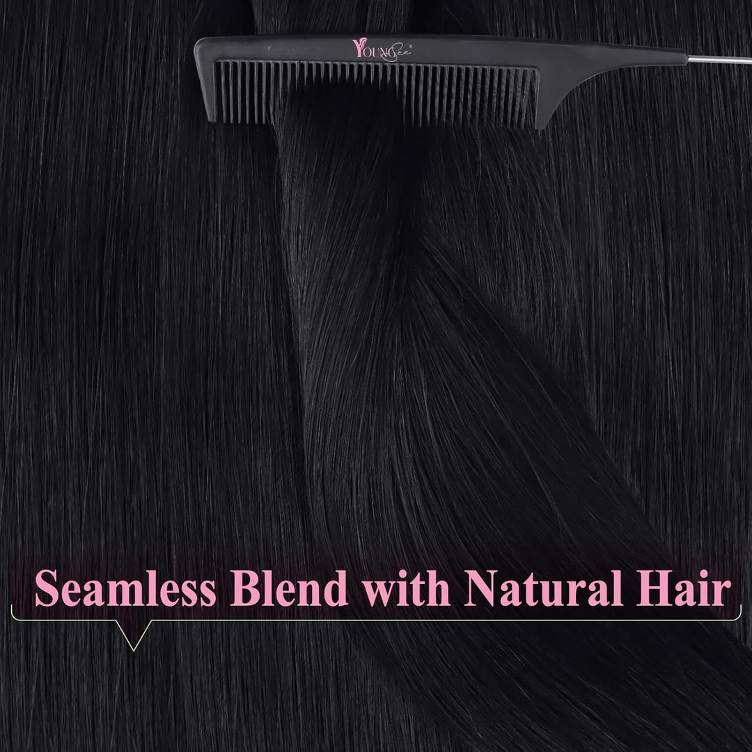 YoungSee Tape Extensions Echthaar Schwarz 55cm Tape Extensions Schwarz Glatt Echthaar Extensions Tap