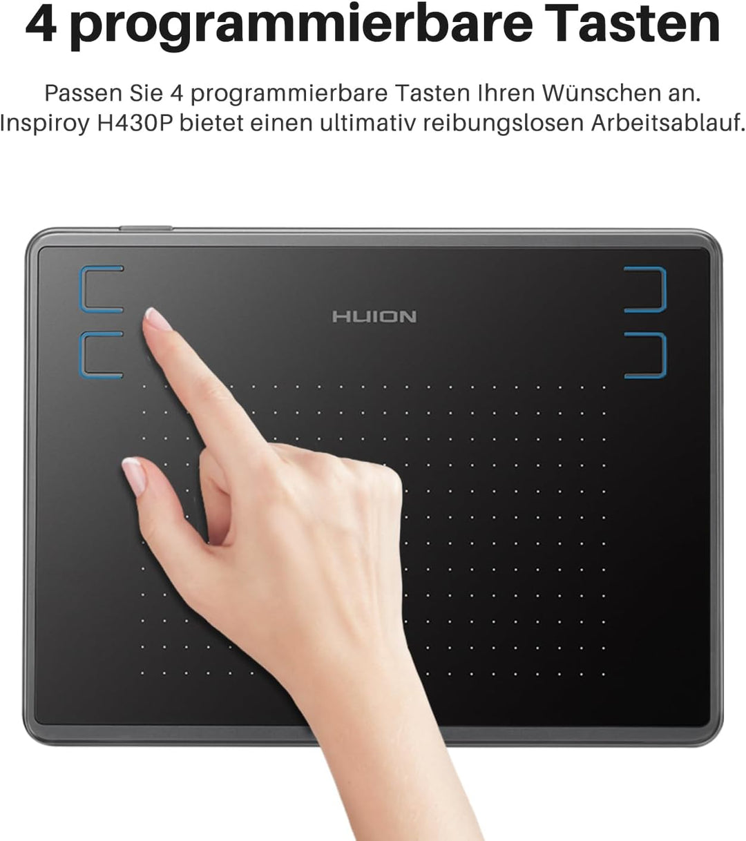 HUION Inspiroy H430P Zeichentablett mit 4,8 x 3 Zoll Arbeitsbereich Grafiktablett, Batterielosem Sti