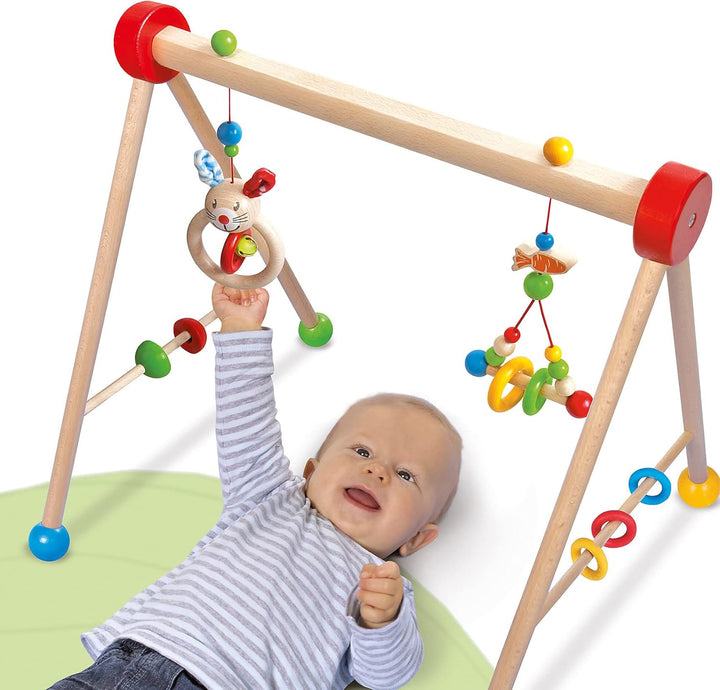 Eichhorn, Baby Gym, mit Spiel und Greiffunktion, Spieltrapez mit farbigen Hängeelementen und Holzkug