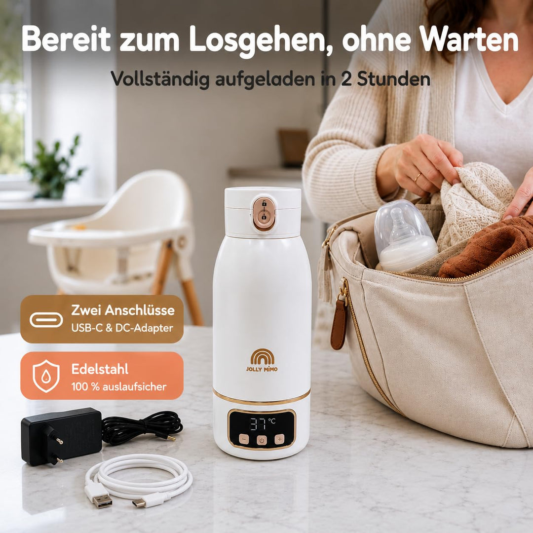 Flaschenwärmer Baby Unterwegs Tragbar Kabellos 500ml, Muttermilch & Wasser, Reise Auto Nacht, Siliko