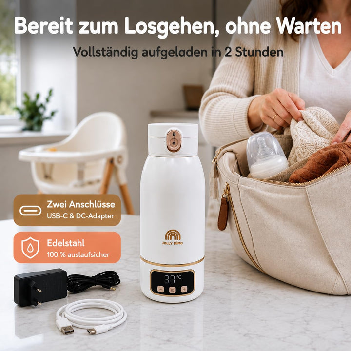 Flaschenwärmer Baby Unterwegs Tragbar Kabellos 500ml, Muttermilch & Wasser, Reise Auto Nacht, Siliko