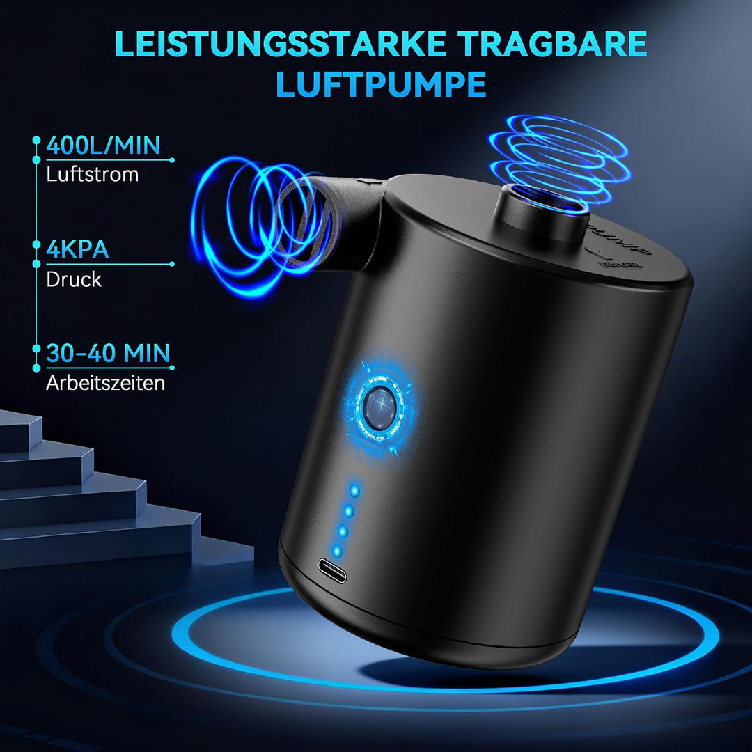 Elektrische Luftpumpe, 4000mAh Akku Pumpe mit 3 Düsen,Wiederaufladbare Luftpumpe,Schnellem Aufblasen