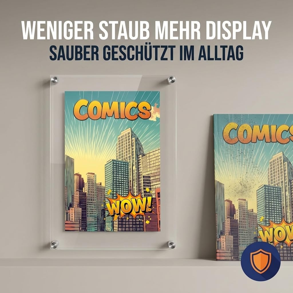 SAFE Acryl-Rahmen für Comics – UV-stabilisierter Wandrahmen aus Acrylglas für Comics bis 4 mm Dicke,
