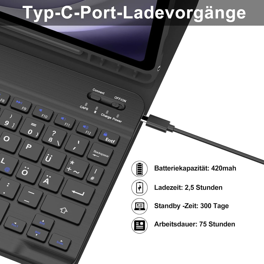 Tastatur für Samsung Galaxy Tab A9+ 11 Zoll 2023 (SM-X210/X215/X216/X218) Schwarz Schwarz, Schwarz S