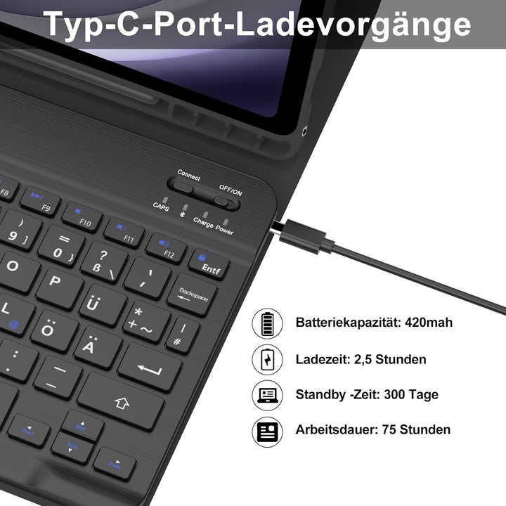 Tastatur für Samsung Galaxy Tab A9+ 11 Zoll 2023 (SM-X210/X215/X216/X218) Schwarz Schwarz, Schwarz S