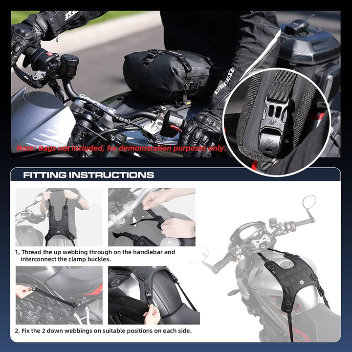 Rhinowalk Motorrad-Tankrucksack/Stossstangentasche, universelle Satteltaschen-Montagebasis Schwarz L